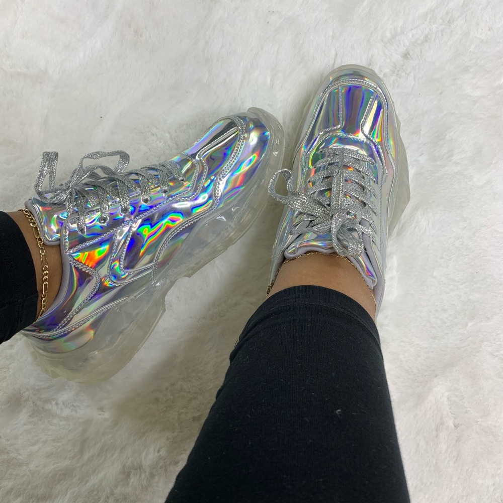 !!RESTOCKED!! Silver Holographic Fashion Sneakers - Picture 5 of 7